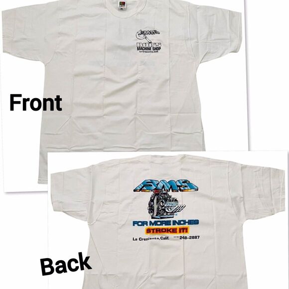 Bob's Machine Shop BMS White T-shirt  For More Inches Stroke It! Sz XL New Calif - Picture 1 of 8